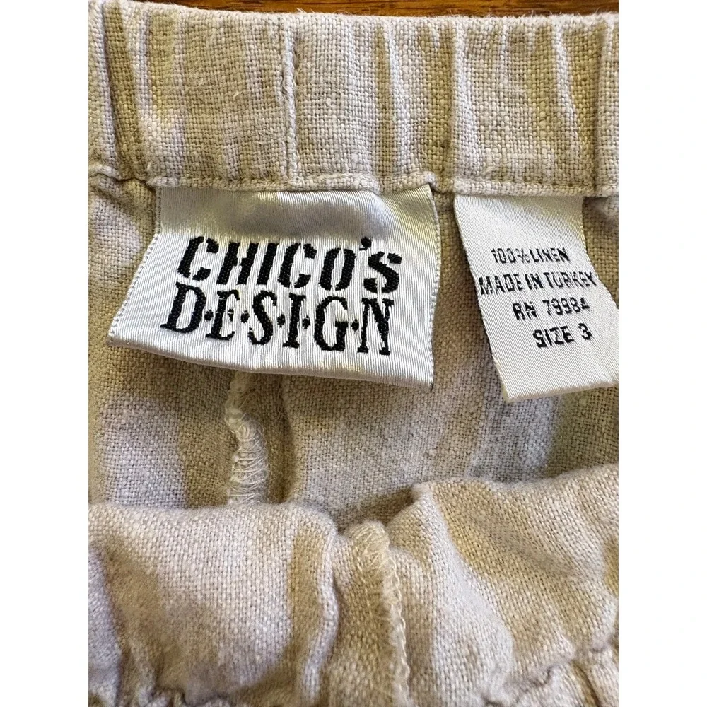 Chicos Design Womens 100% Linen Cropped Pants‎ Beige Coastal Resort Size 3 XL